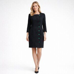 Tuckernuck Pomander Place Black Shift Dress XS Tweed Green Buttons B1249 Classic